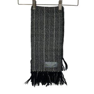 Geoffrey Beene Black White Grey Handloomed Lambswool Long Scarf